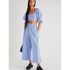 Free People At Ease Smocked Crop Top & Wide Leg Pants Set Endless Summer Small